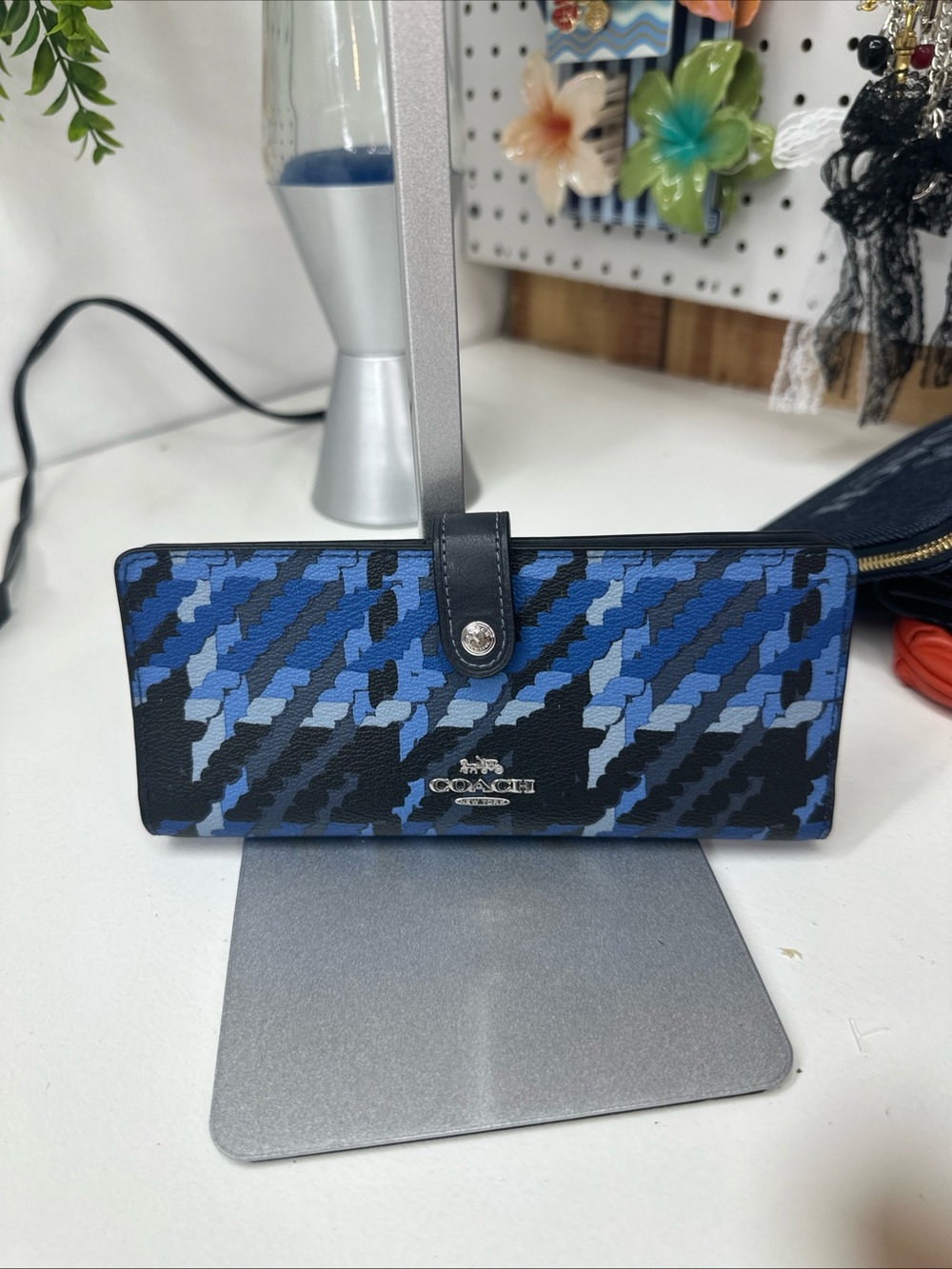 Coach Slim Wallet With Plaid Print Multi Color
